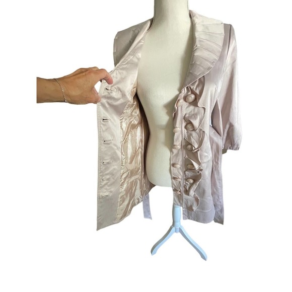 NWT C Luce Womens Double Breasted Ruffle Trench Coat Puff Sleeve Size S Pink - Picture 6 of 13